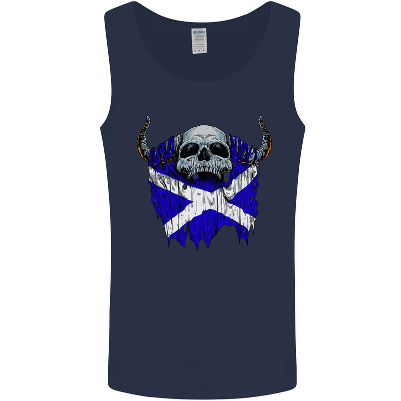 Scotland Flag Skull Scottish Biker Gothic Mens Vest Tank Top Navy Blue