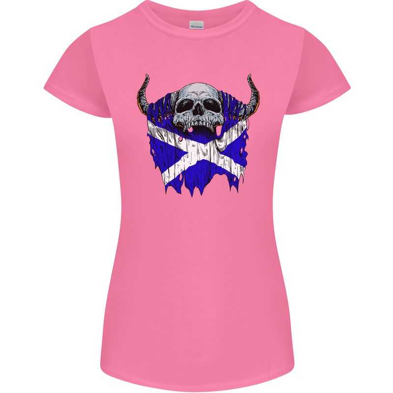 Scotland Flag Skull Scottish Biker Gothic Womens Petite Cut T-Shirt Azalea