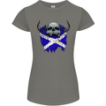 Scotland Flag Skull Scottish Biker Gothic Womens Petite Cut T-Shirt Charcoal