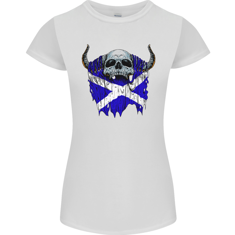 Scotland Flag Skull Scottish Biker Gothic Womens Petite Cut T-Shirt White