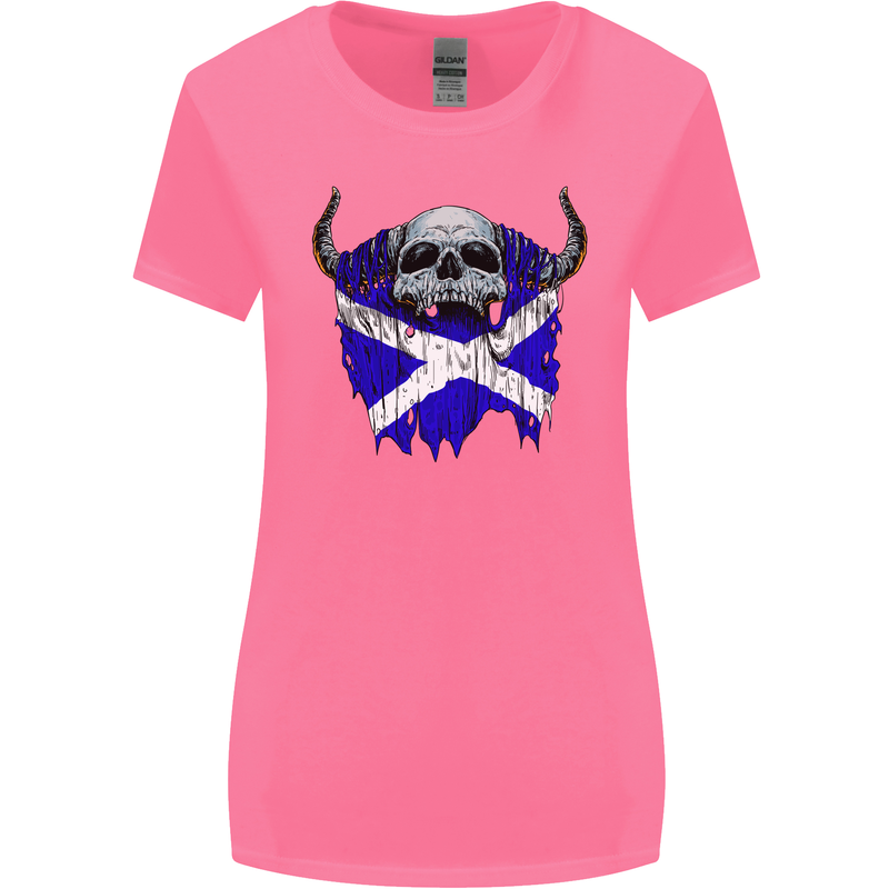 Scotland Flag Skull Scottish Biker Gothic Womens Wider Cut T-Shirt Azalea