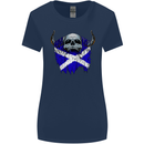 Scotland Flag Skull Scottish Biker Gothic Womens Wider Cut T-Shirt Navy Blue