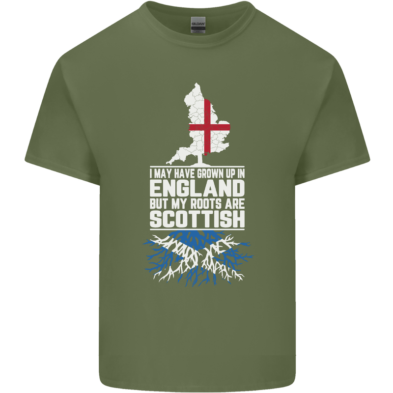 Scotland My Roots Are Scottish Mens Cotton T-Shirt Tee Top Military Green