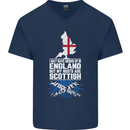 Scotland My Roots Are Scottish Mens V-Neck Cotton T-Shirt Navy Blue