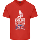 Scotland My Roots Are Scottish Mens V-Neck Cotton T-Shirt Red
