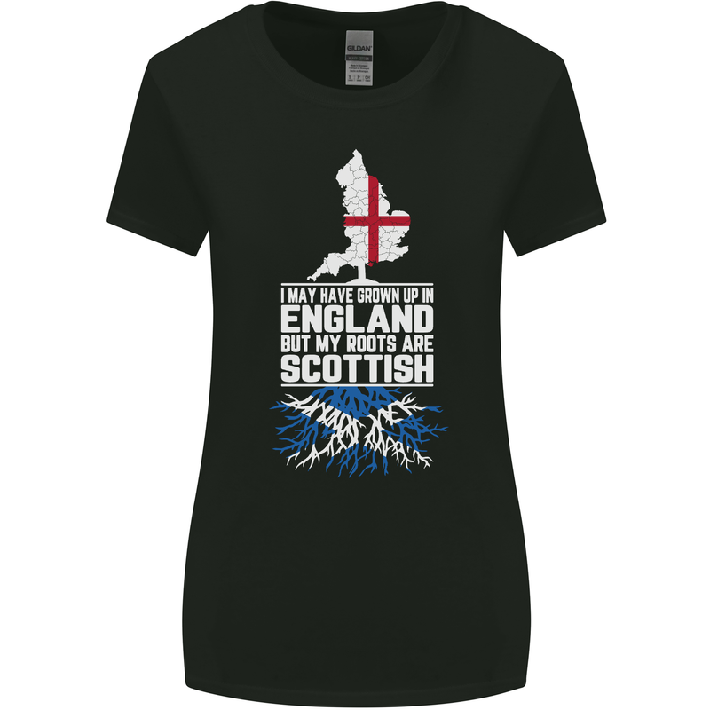 Scotland My Roots Are Scottish Womens Wider Cut T-Shirt Black