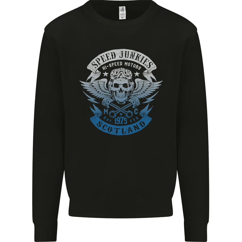 Scotland Speed Junkies Biker Motorcycle Kids Sweatshirt Jumper Black