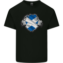 Scottish Flag Ripped Torn Gym Scotland Kids T-Shirt Childrens Black