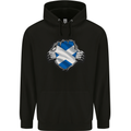 Scottish Flag Ripped Torn Gym Scotland Mens 80% Cotton Hoodie Black
