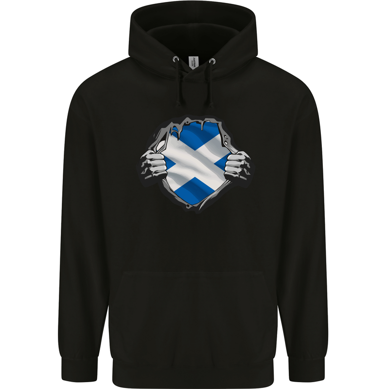 Scottish Flag Ripped Torn Gym Scotland Mens 80% Cotton Hoodie Black