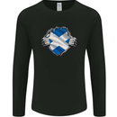 Scottish Flag Ripped Torn Gym Scotland Mens Long Sleeve T-Shirt Black