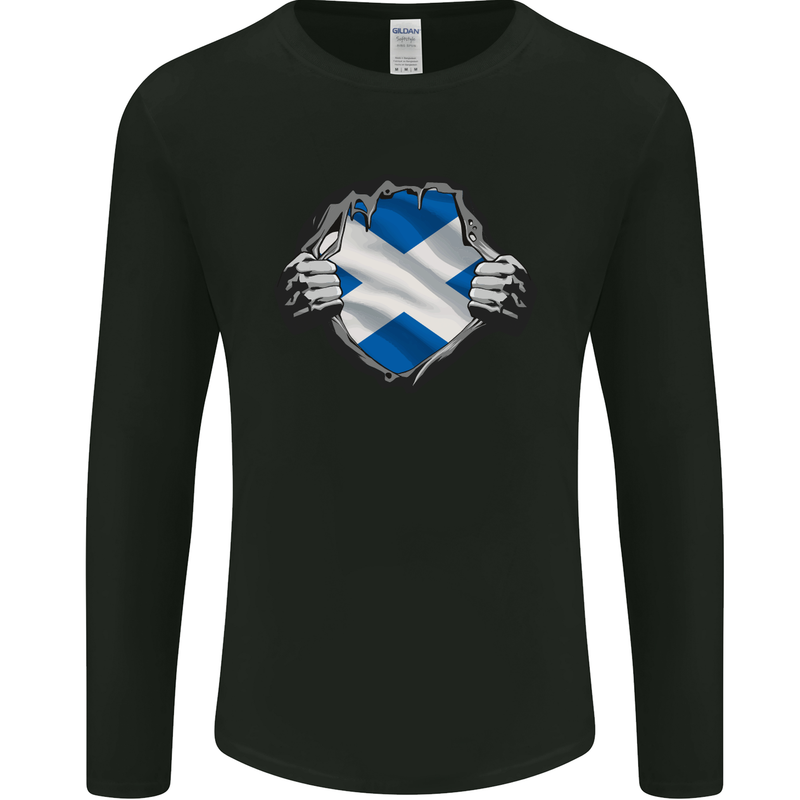 Scottish Flag Ripped Torn Gym Scotland Mens Long Sleeve T-Shirt Black
