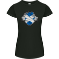 Scottish Flag Ripped Torn Gym Scotland Womens Petite Cut T-Shirt Black