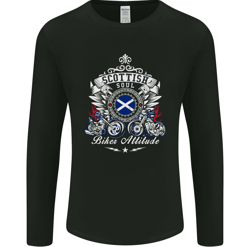 Scottish Soul Biker Attitude Motorcycle Mens Long Sleeve T-Shirt Black