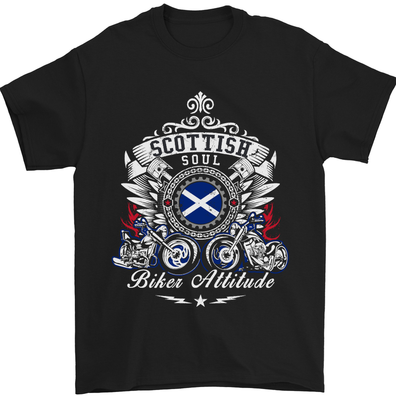 Scottish Soul Biker Attitude Motorcycle Mens T-Shirt Cotton Gildan Black