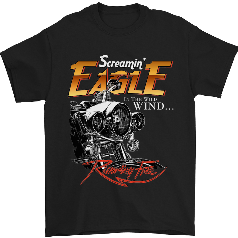 Screaming' Eagle Biker Motorbike Motorcycle Mens T-Shirt Cotton Gildan Black
