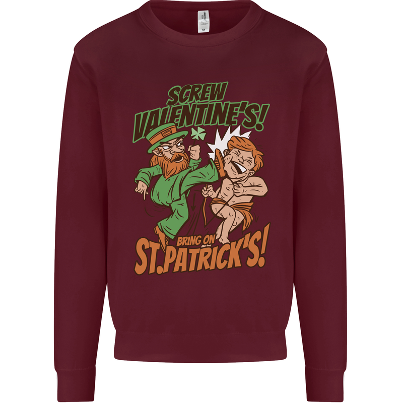 Screw Valentine's Day Funny St. Patrick's Kids Sweatshirt Jumper Maroon