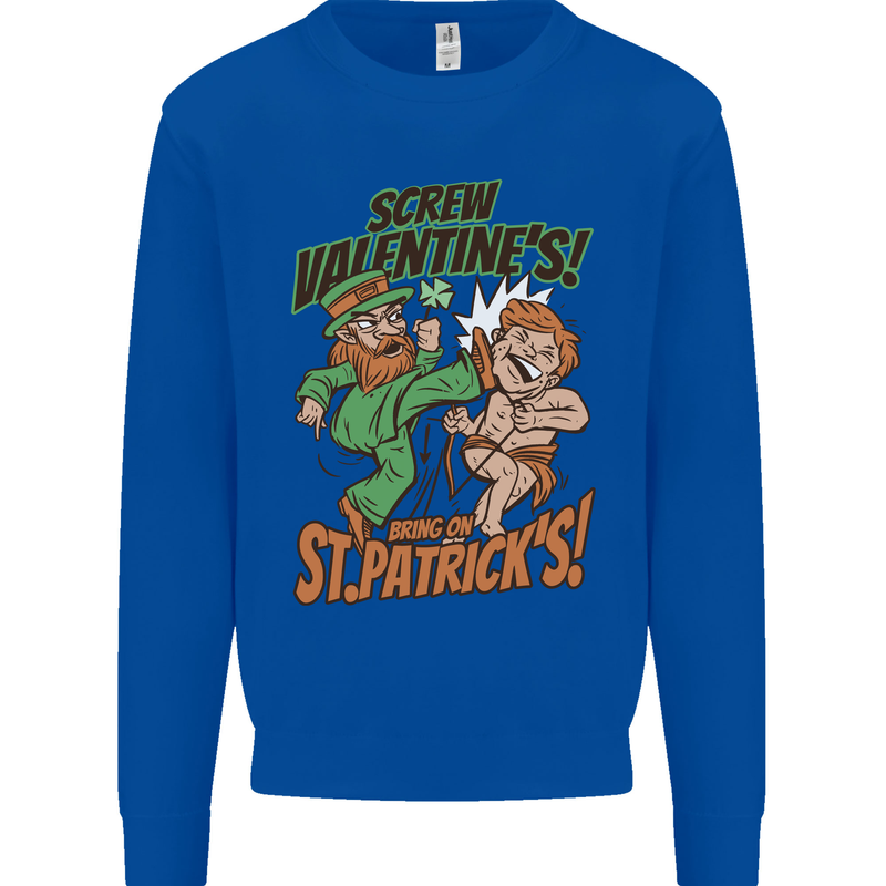 Screw Valentine's Day Funny St. Patrick's Kids Sweatshirt Jumper Royal Blue