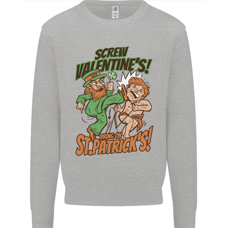 Screw Valentine's Day Funny St. Patrick's Kids Sweatshirt Jumper Sports Grey