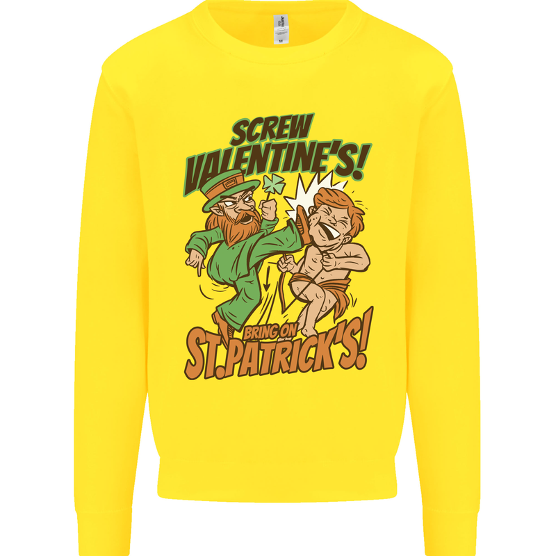 Screw Valentine's Day Funny St. Patrick's Kids Sweatshirt Jumper Yellow