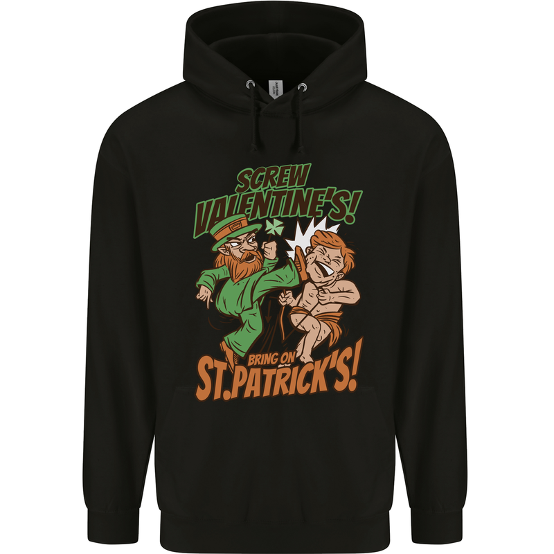 Screw Valentine's Day Funny St. Patrick's Mens 80% Cotton Hoodie Black