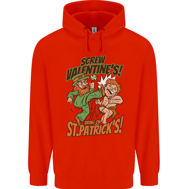 Screw Valentine's Day Funny St. Patrick's Mens 80% Cotton Hoodie Bright Red