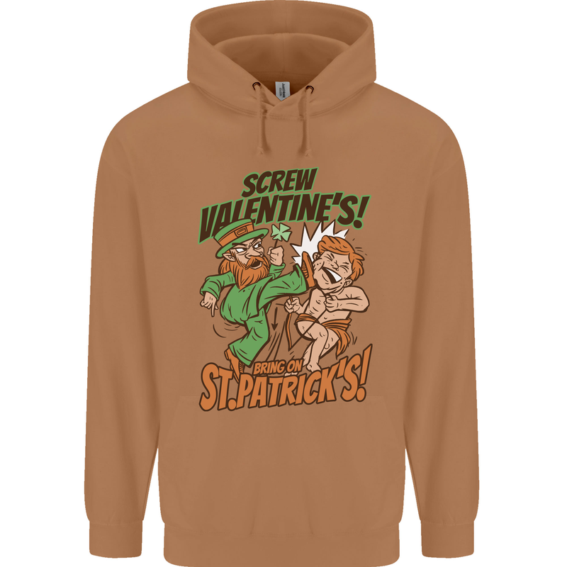 Screw Valentine's Day Funny St. Patrick's Mens 80% Cotton Hoodie Caramel Latte