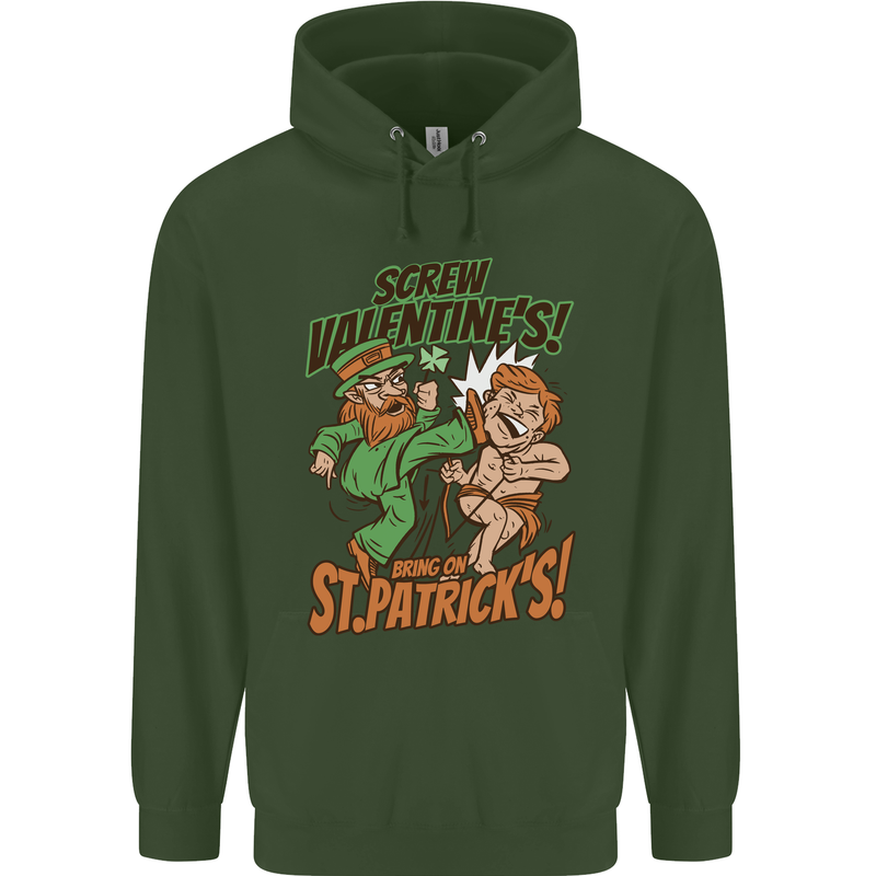 Screw Valentine's Day Funny St. Patrick's Mens 80% Cotton Hoodie Forest Green