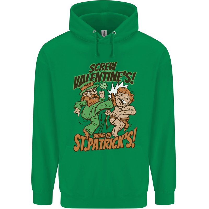 Screw Valentine's Day Funny St. Patrick's Mens 80% Cotton Hoodie Irish Green
