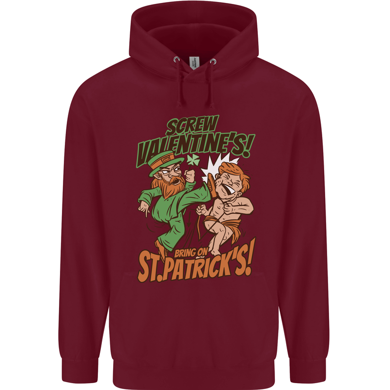Screw Valentine's Day Funny St. Patrick's Mens 80% Cotton Hoodie Maroon