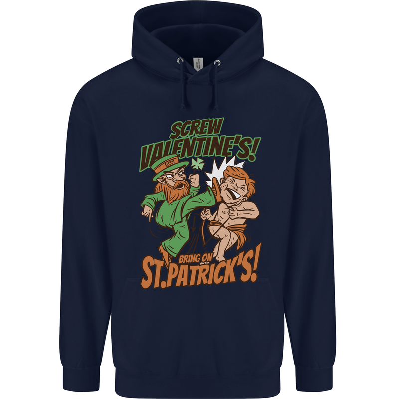 Screw Valentine's Day Funny St. Patrick's Mens 80% Cotton Hoodie Navy Blue