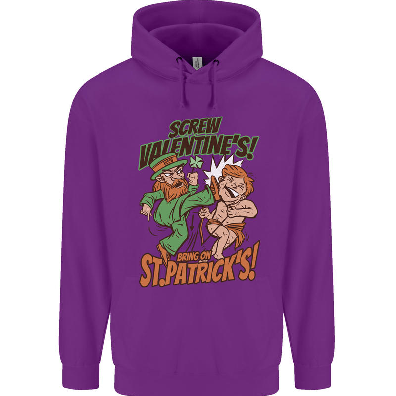 Screw Valentine's Day Funny St. Patrick's Mens 80% Cotton Hoodie Purple