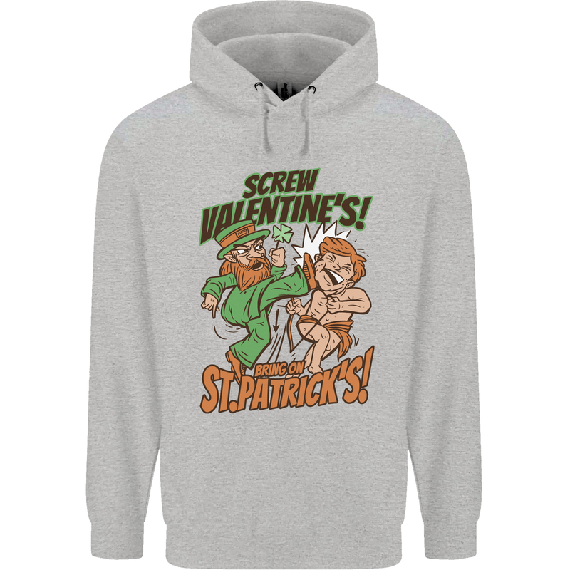 Screw Valentine's Day Funny St. Patrick's Mens 80% Cotton Hoodie Sports Grey