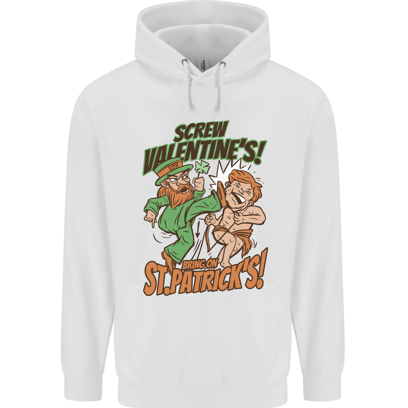 Screw Valentine's Day Funny St. Patrick's Mens 80% Cotton Hoodie White