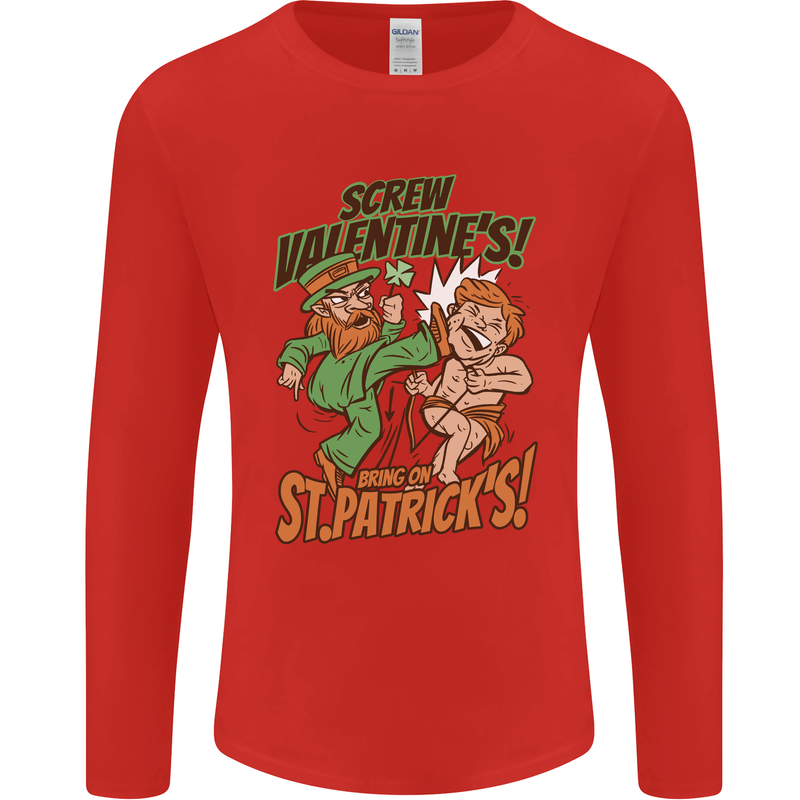 Screw Valentine's Day Funny St. Patrick's Mens Long Sleeve T-Shirt Red