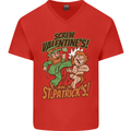 Screw Valentine's Day Funny St. Patrick's Mens V-Neck Cotton T-Shirt Red