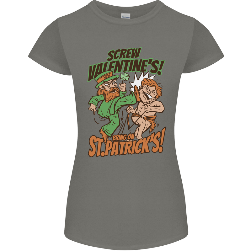 Screw Valentine's Day Funny St. Patrick's Womens Petite Cut T-Shirt Charcoal