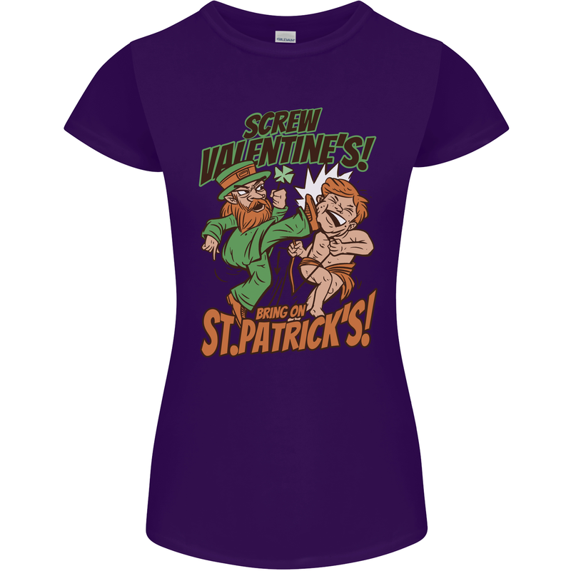 Screw Valentine's Day Funny St. Patrick's Womens Petite Cut T-Shirt Purple