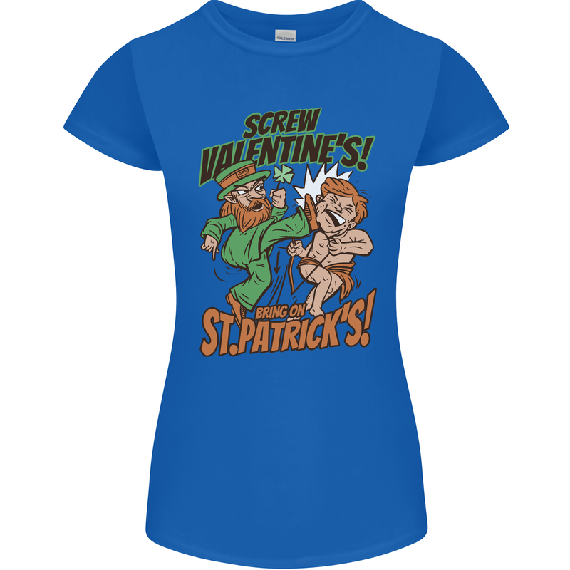 Screw Valentine's Day Funny St. Patrick's Womens Petite Cut T-Shirt Royal Blue