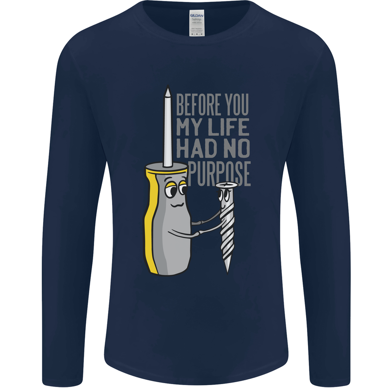 Screwdriver Funny Carpenter Electrician DIY Mens Long Sleeve T-Shirt Navy Blue