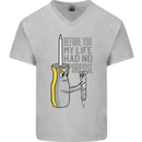 Screwdriver Funny Carpenter Electrician DIY Mens V-Neck Cotton T-Shirt Sports Grey