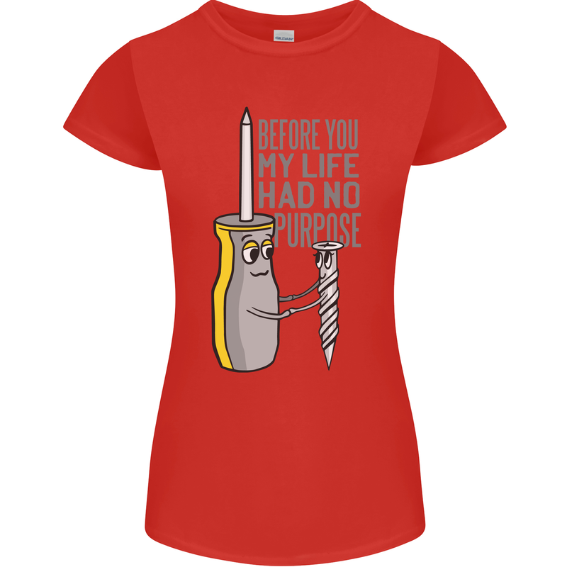 Screwdriver Funny Carpenter Electrician DIY Womens Petite Cut T-Shirt Red