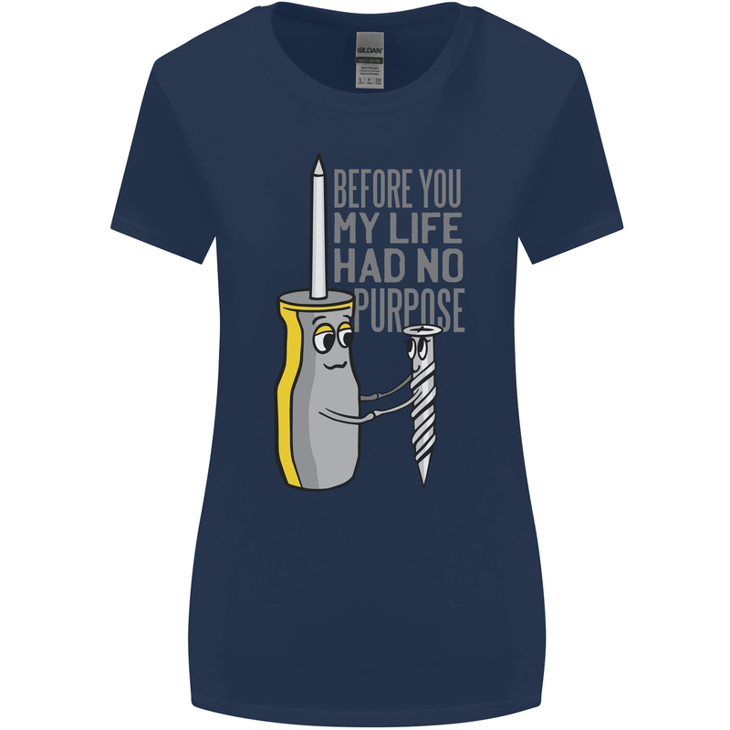 Screwdriver Funny Carpenter Electrician DIY Womens Wider Cut T-Shirt Navy Blue