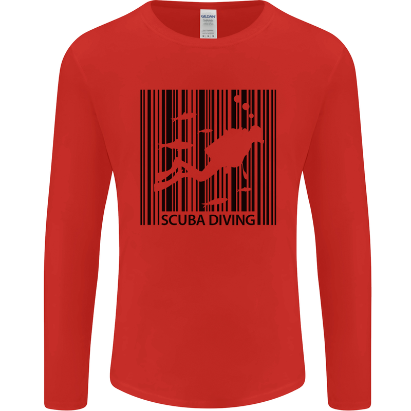 Scuba Barcode Diving Diver Dive Funny Mens Long Sleeve T-Shirt Red