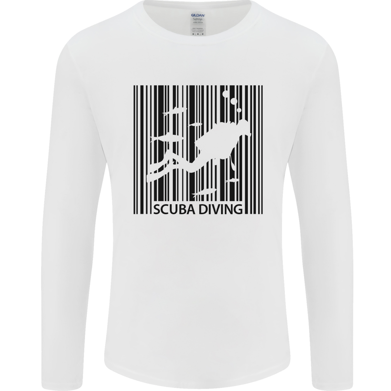 Scuba Barcode Diving Diver Dive Funny Mens Long Sleeve T-Shirt White