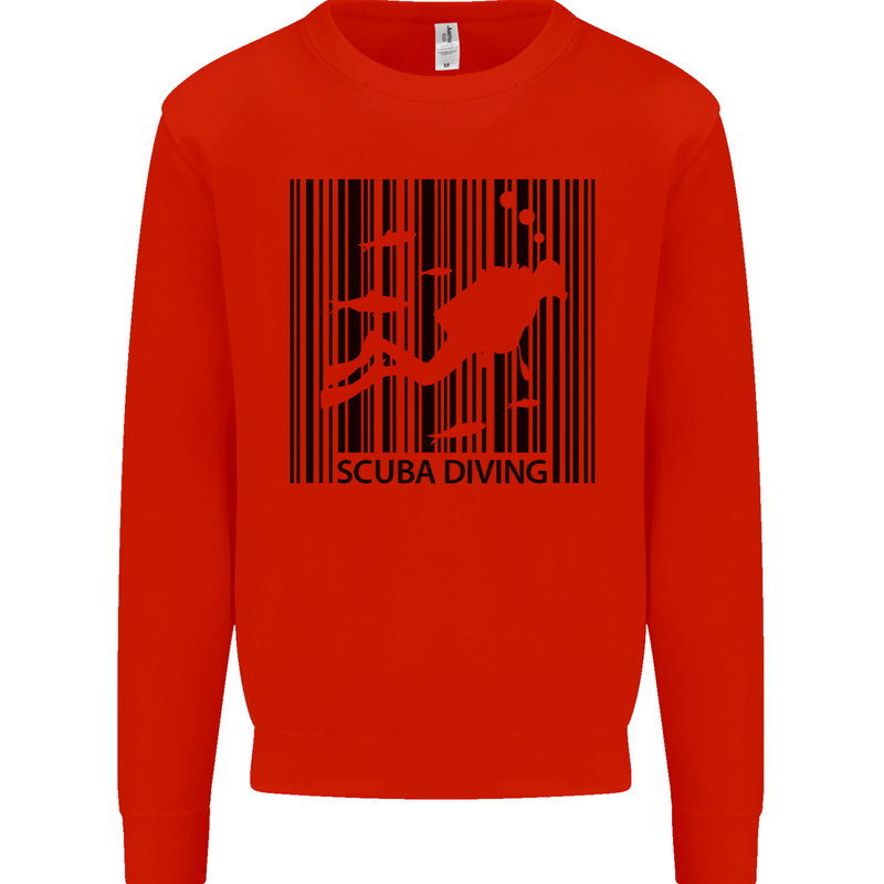 Scuba Barcode Diving Diver Dive Funny Mens Sweatshirt Jumper Bright Red