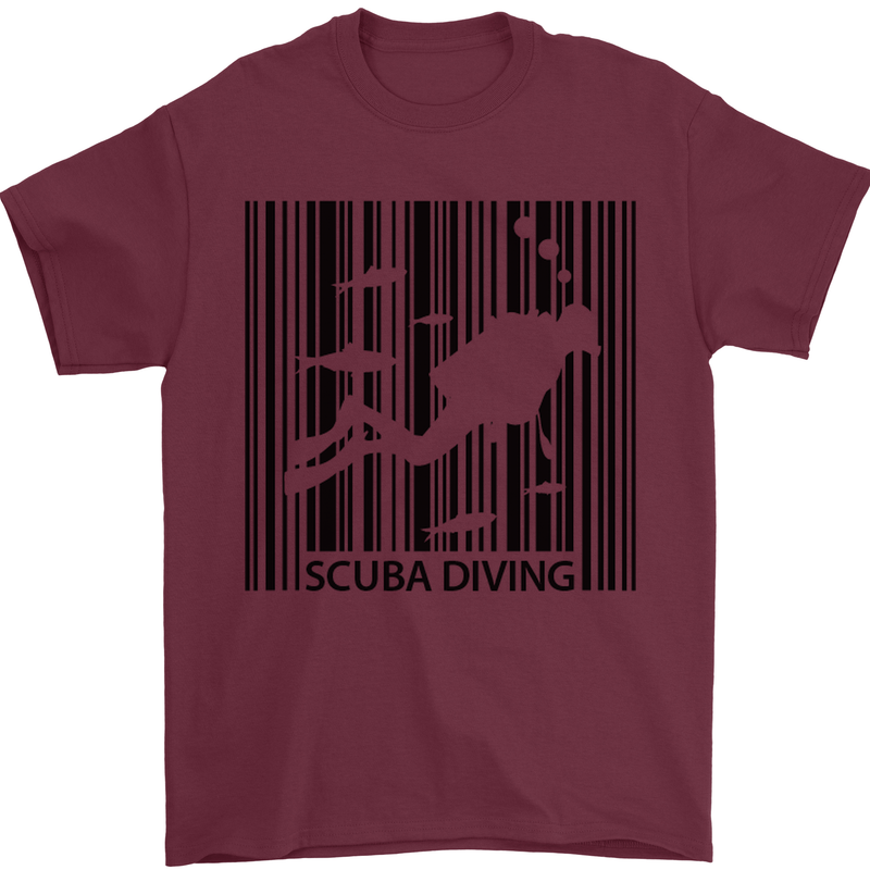Scuba Barcode Diving Diver Dive Funny Mens T-Shirt Cotton Gildan Maroon