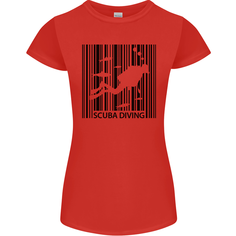 Scuba Barcode Diving Diver Dive Funny Womens Petite Cut T-Shirt Red