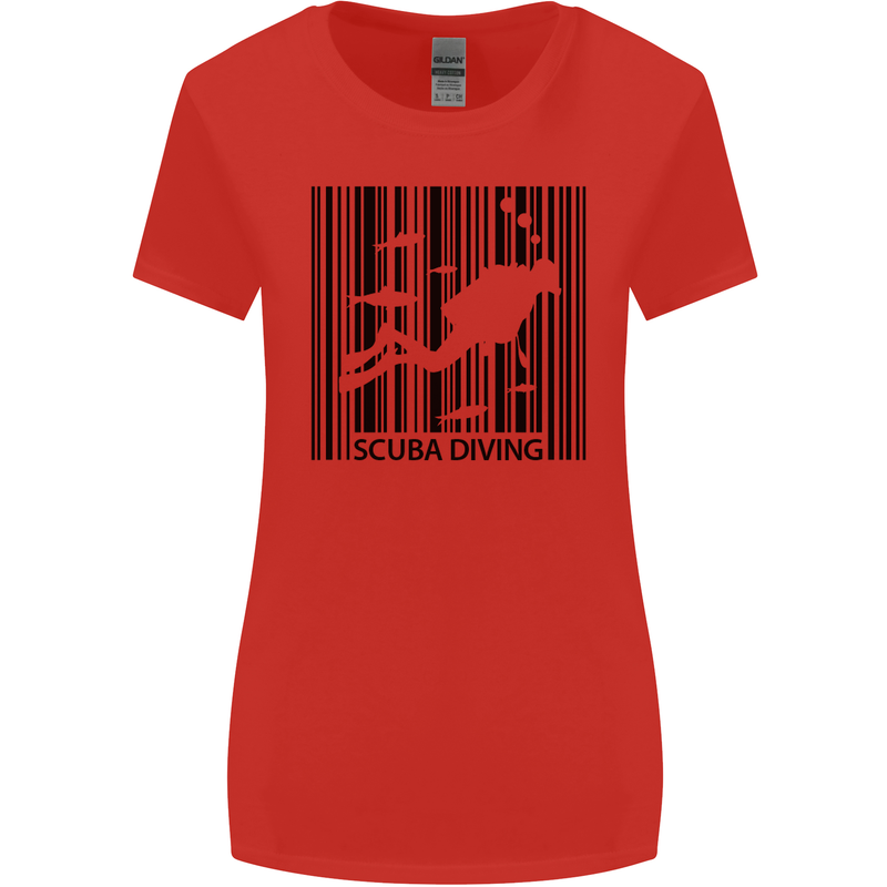 Scuba Barcode Diving Diver Dive Funny Womens Wider Cut T-Shirt Red