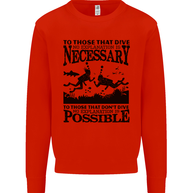 Scuba Dive No Explanation Funny Diving Mens Sweatshirt Jumper Bright Red